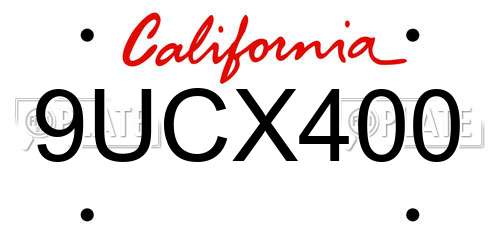 9UCX400 California License Plate