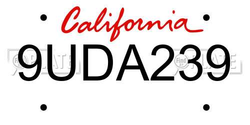 9UDA239 California License Plate