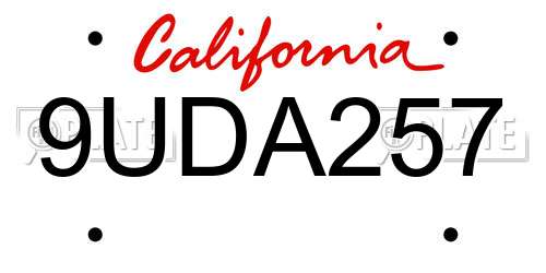 9UDA257 California License Plate