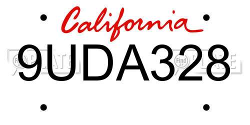 9UDA328 California License Plate
