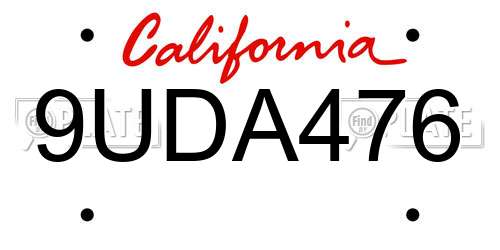 9UDA476 California License Plate