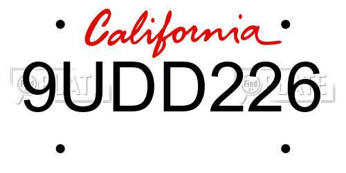 9UDD226 California License Plate