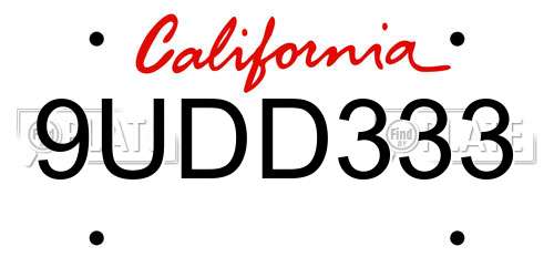 9UDD333 California License Plate