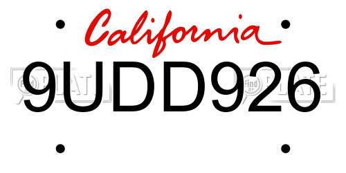 9UDD926 California License Plate