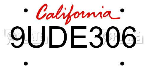 9UDE306 California License Plate
