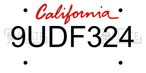 9UDF324 California License Plate