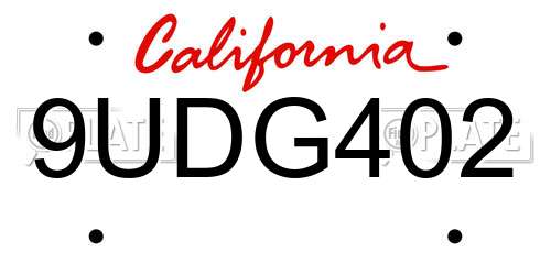 9UDG402 California License Plate