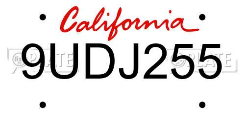 9UDJ255 California License Plate