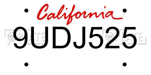 9UDJ525 California License Plate