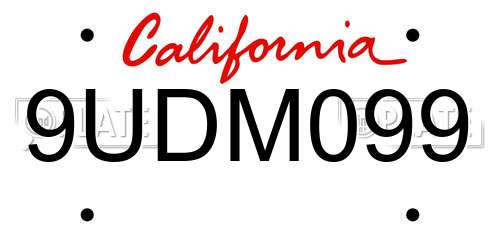 9UDM099 California License Plate