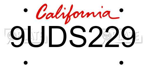 9UDS229 California License Plate
