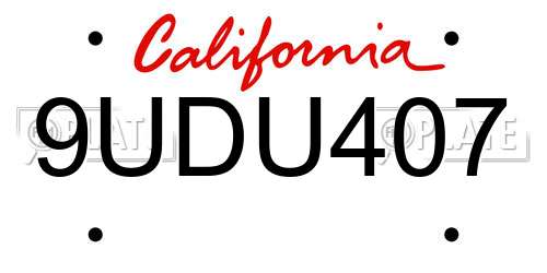 9UDU407 California License Plate