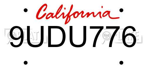 9UDU776 California License Plate