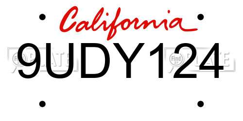 9UDY124 California License Plate