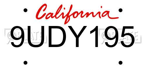 9UDY195 California License Plate
