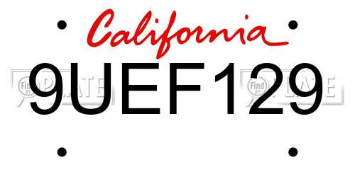 9UEF129 California License Plate