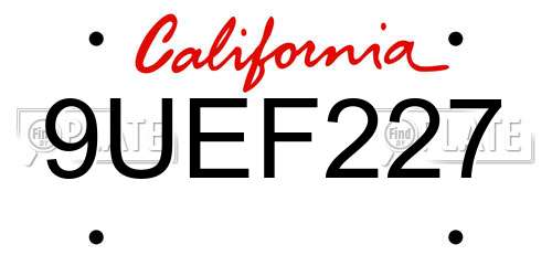 9UEF227 California License Plate