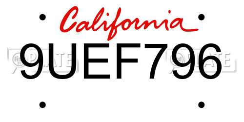 9UEF796 California License Plate
