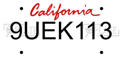 9UEK113 California License Plate