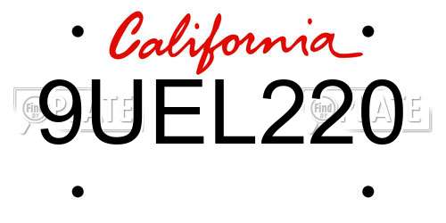 9UEL220 California License Plate