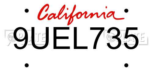 9UEL735 California License Plate