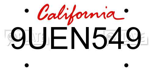 9UEN549 California License Plate