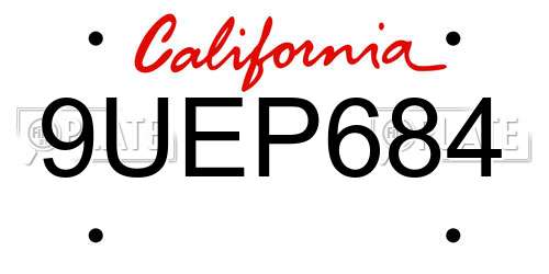 9UEP684 California License Plate