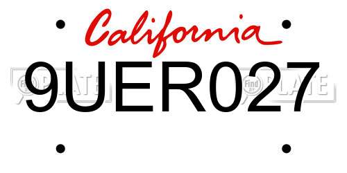 9UER027 California License Plate