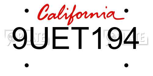 9UET194 California License Plate