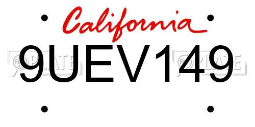 9UEV149 California License Plate