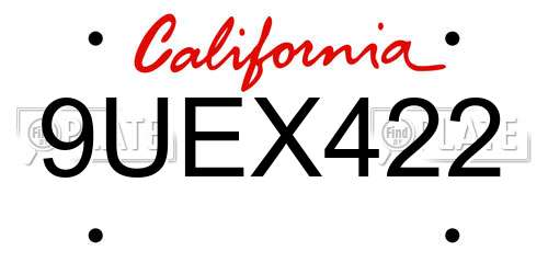 9UEX422 California License Plate