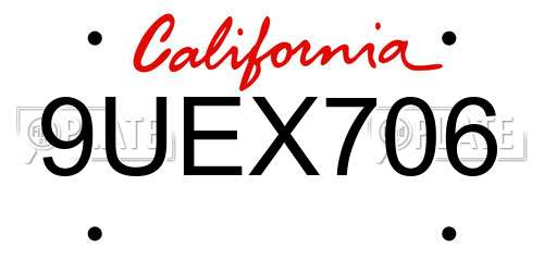 9UEX706 California License Plate