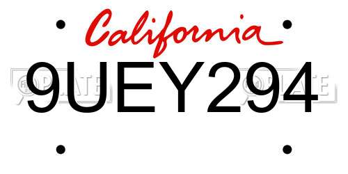 9UEY294 California License Plate