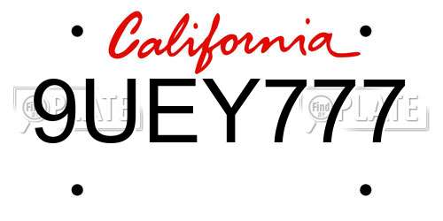9UEY777 California License Plate
