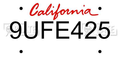 9UFE425 California License Plate