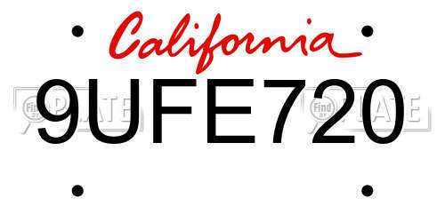 9UFE720 California License Plate