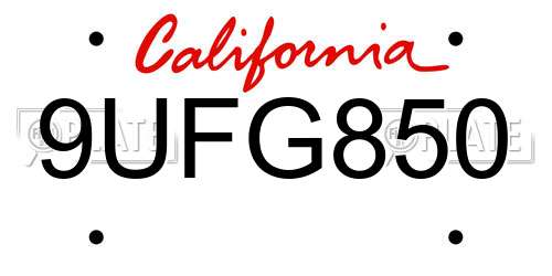 9UFG850 California License Plate