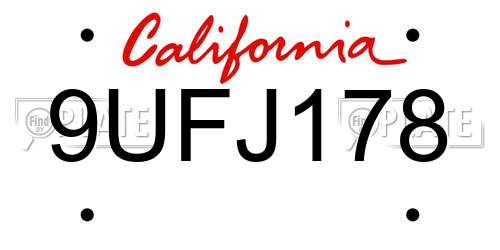 9UFJ178 California License Plate