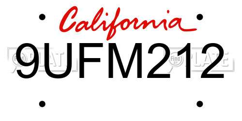 9UFM212 California License Plate