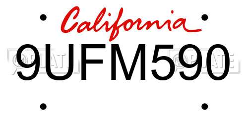 9UFM590 California License Plate