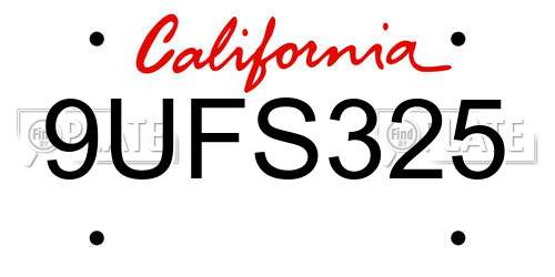 9UFS325 California License Plate