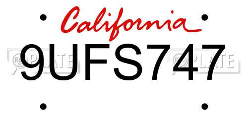 9UFS747 California License Plate