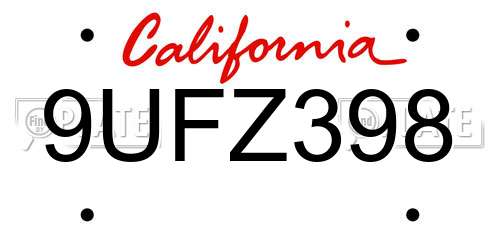 9UFZ398 California License Plate