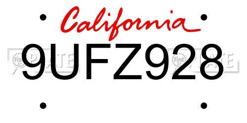 9UFZ928 California License Plate
