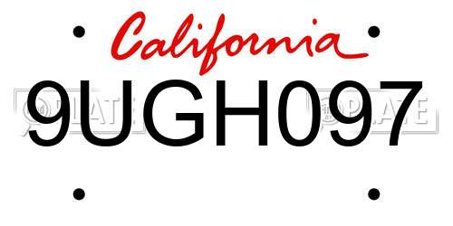 9UGH097 California License Plate