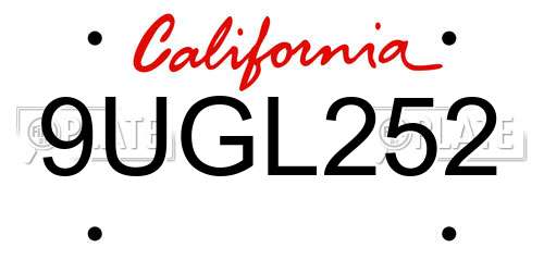 9UGL252 California License Plate