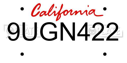 9UGN422 California License Plate