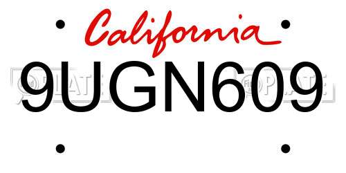 9UGN609 California License Plate