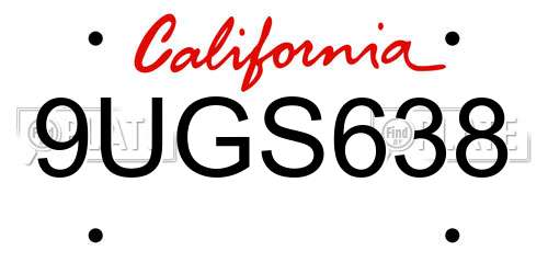 9UGS638 California License Plate
