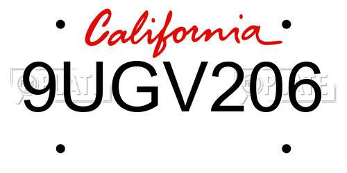 9UGV206 California License Plate